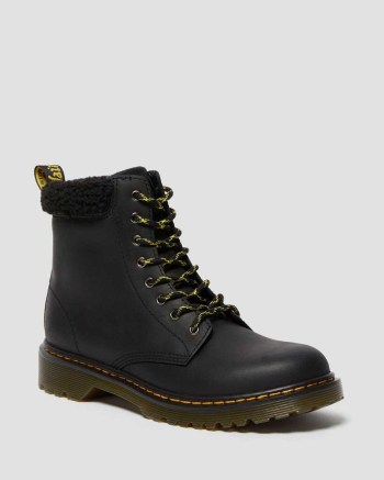 Dr Martens Youth 1460 Fleece Lined Kožené Čižmy Detske Čierne | 3296-LCFAS